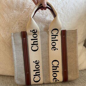 Authentic Chloé logo-print mini/small woody tote bag EUC